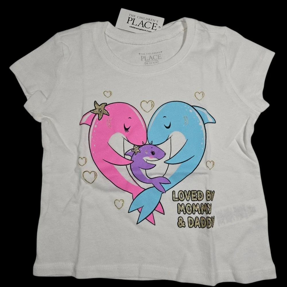 TCP The Children's Place Girl 5T Shark Family Loved by Mommy & Daddy Tee